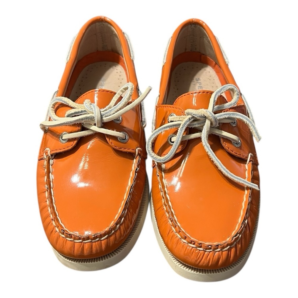Sperry Patent Orange Leather Top-Sider Boat Shoes Lace-up Size 6M